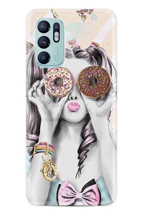 Oppo Reno 6 Kılıf Resimli Desenli Baskılı Silikon Kılıf Donut Girl 1408 reno66