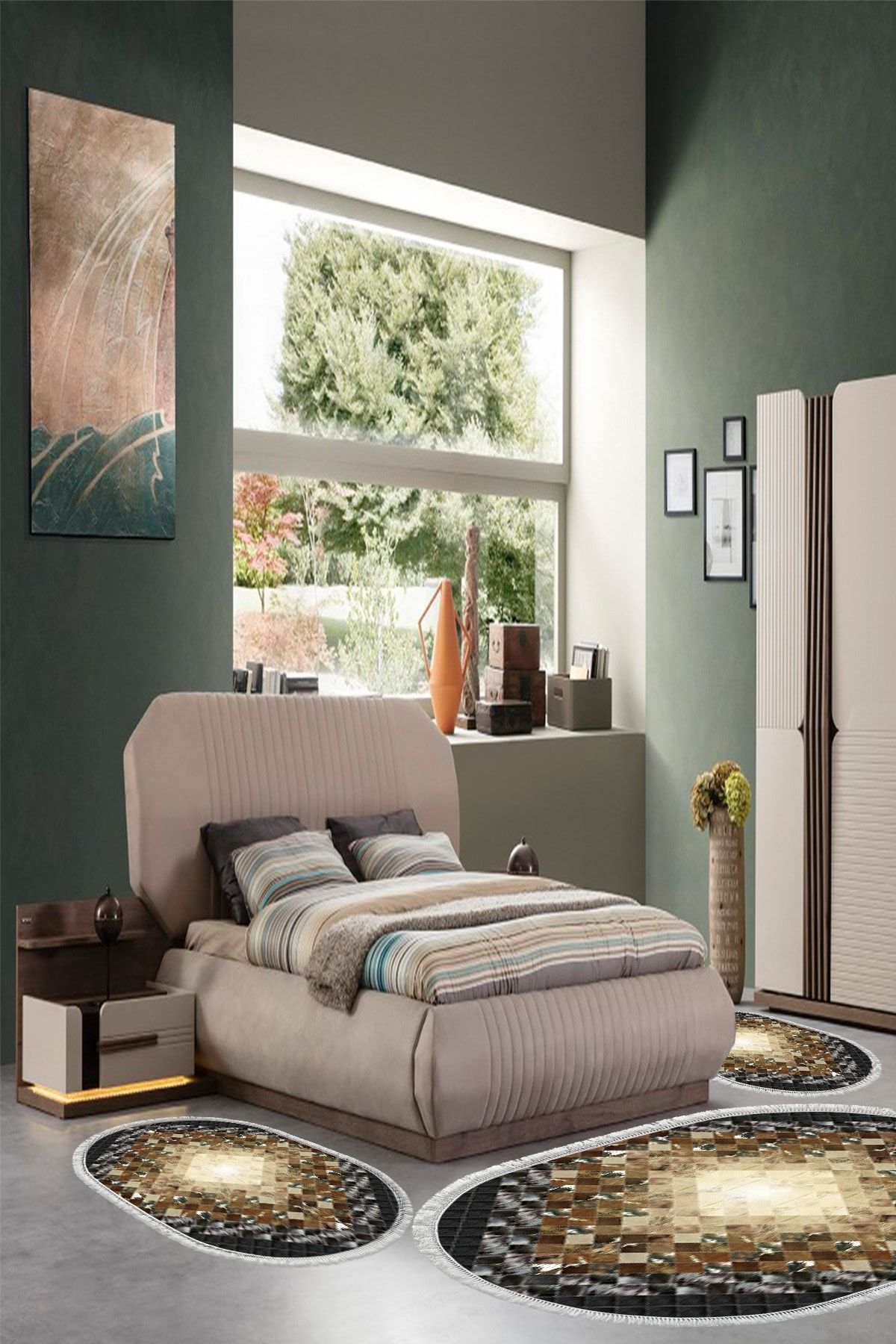 Alanur Home Eco Trend Djt Baza Anti-alunecare Lavabila Set Dormitor 3 Piese 759 Patchwork Negru - Mărime unică
