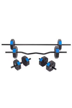30 Kg (150 CM) Düz Barlı Z Barlı Dambıl-dumbell-ağırlık-halter–full Set Mavi Kapaklı 30KGRED04
