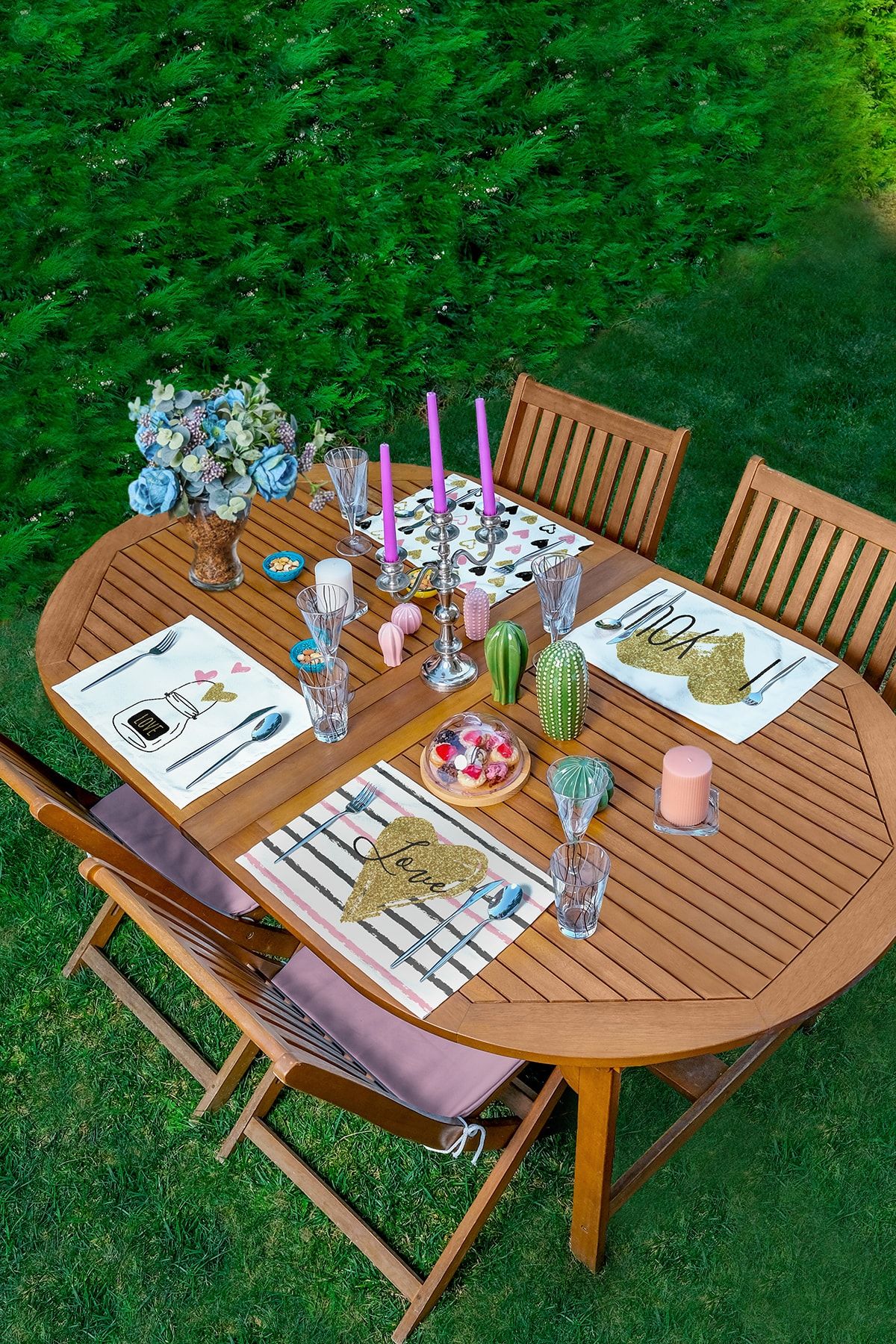 Realhomes Set De Serviciu American I Love You & Heart Motif Din 4 Piese - One Size
