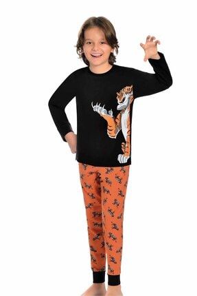 Siyah Uzun Kollu Paça Bantlı Erkek Çocuk Pijama Takımı LF23016