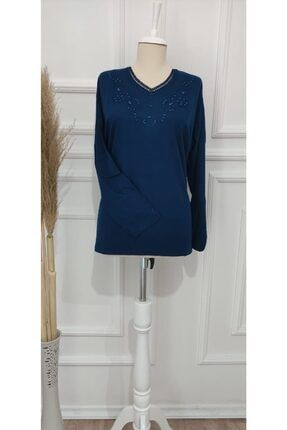 Kadın Mavi Anne Penye Bluz BLUZ6