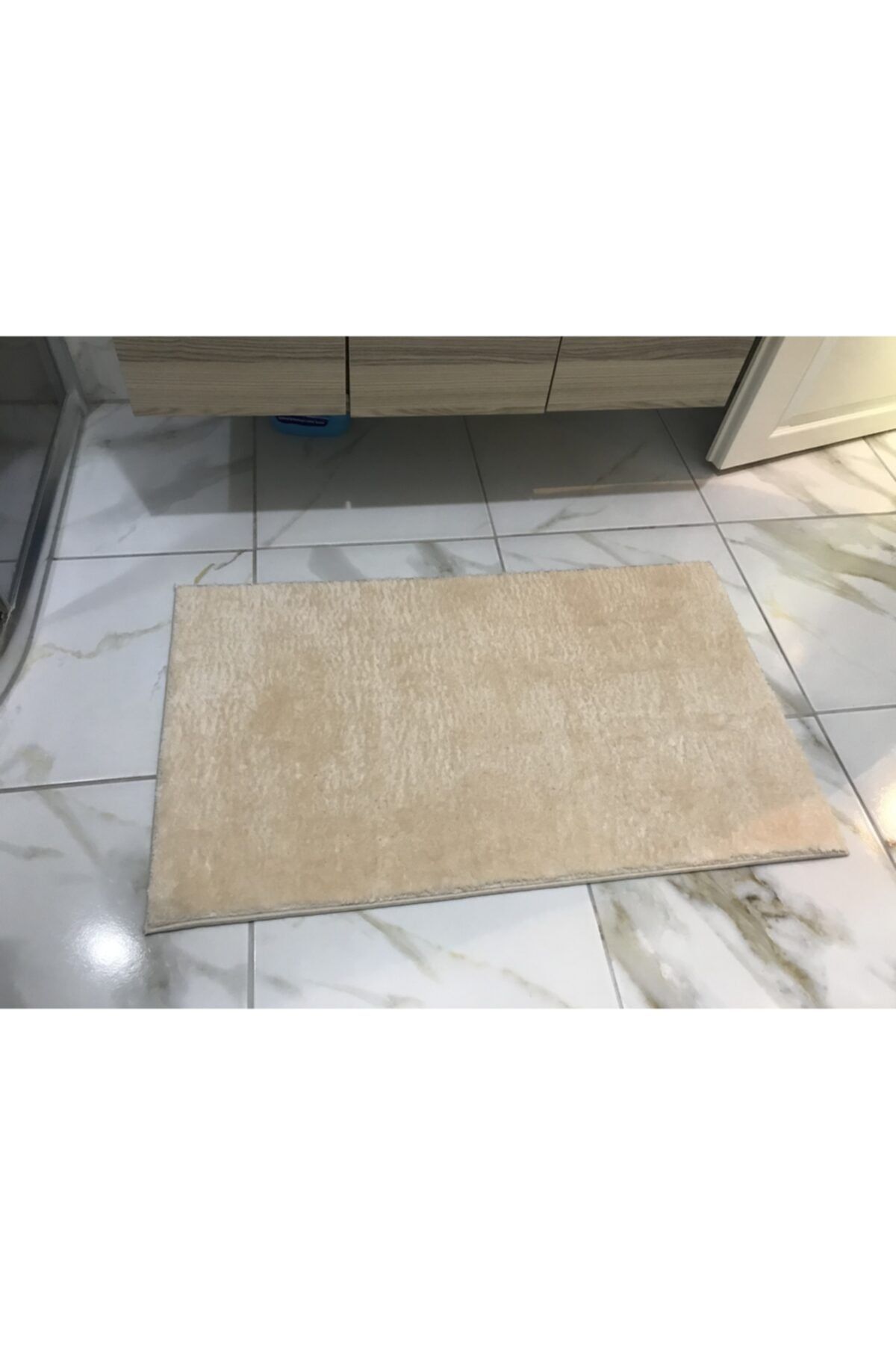Yıkanabilir Anti Bakteriyel Peluş Kaymaz Tabanlı Krem Tekli Banyo Paspası Banyo Halısı 60x100