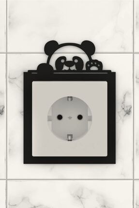 Priz / Anahtar Çerçeve Süsü- Dekoru Ahşap Panda Siyah PDKR-0079