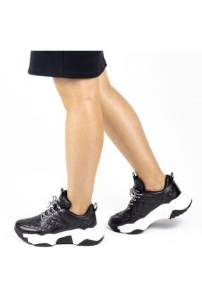Kadın Günlük Siyah Kapitone Detaylı Kalın Tabanlı 5 Cm Sneakers Spor Ayakkabı PRA-5248056-064556