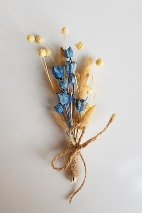 Nişan / Söz Tepsisi Çiçeği, Süsü - Mavi, Beyaz Kuru Çiçek Demeti DMT-C1
