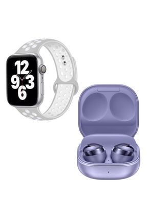 Apple Watch 7 Uyumlu 44 Gümüş Akıllı Saat Galaxy Buds Pro Mor Kablosuz Bluetooth Kulaklık 22380354