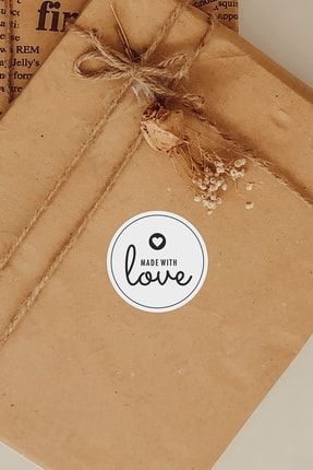 Made With Love Yazılı Yuvarlak Ürün Ambalaj, Paket Etiketi Sticker e38