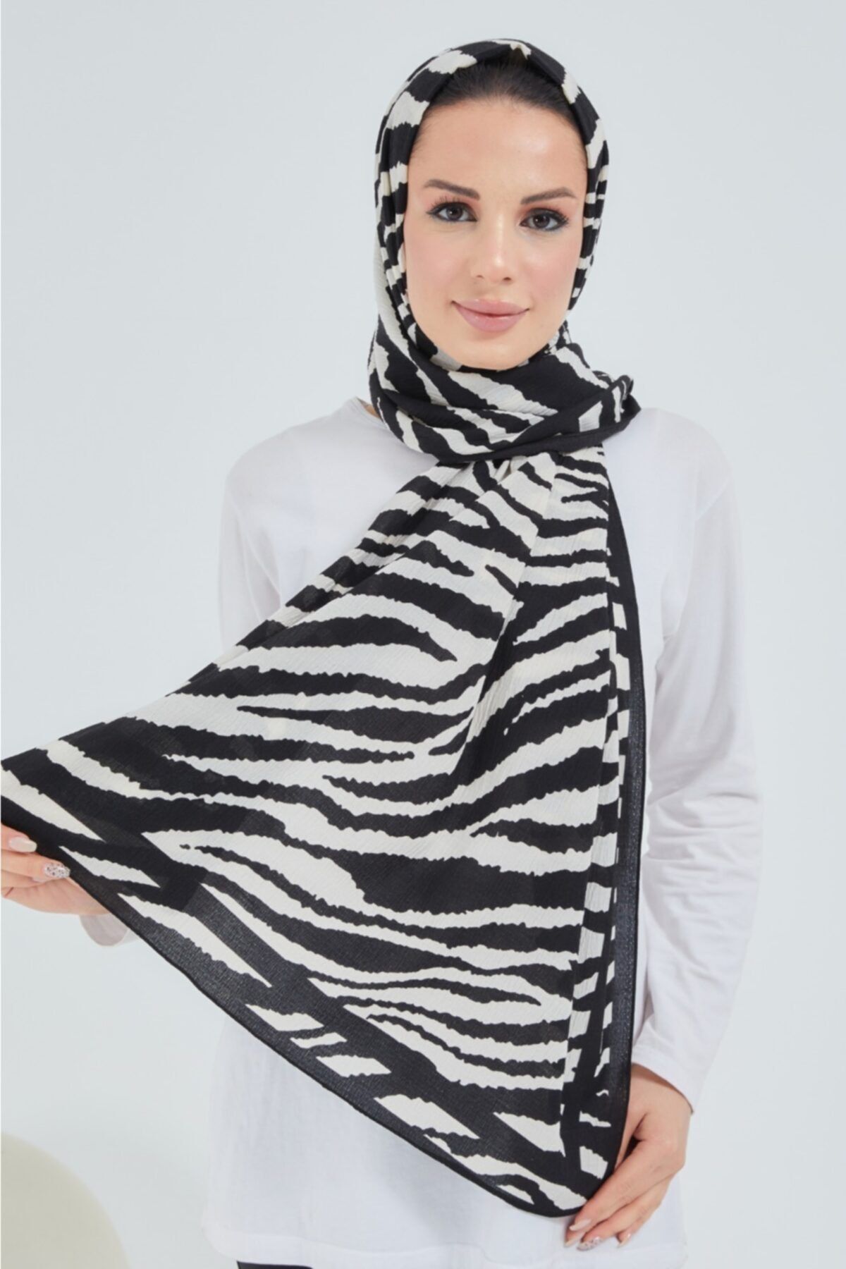 çiğdem eşarp-Ları Printed Patterned Mio Jazz Shawl Zebra Pattern 2