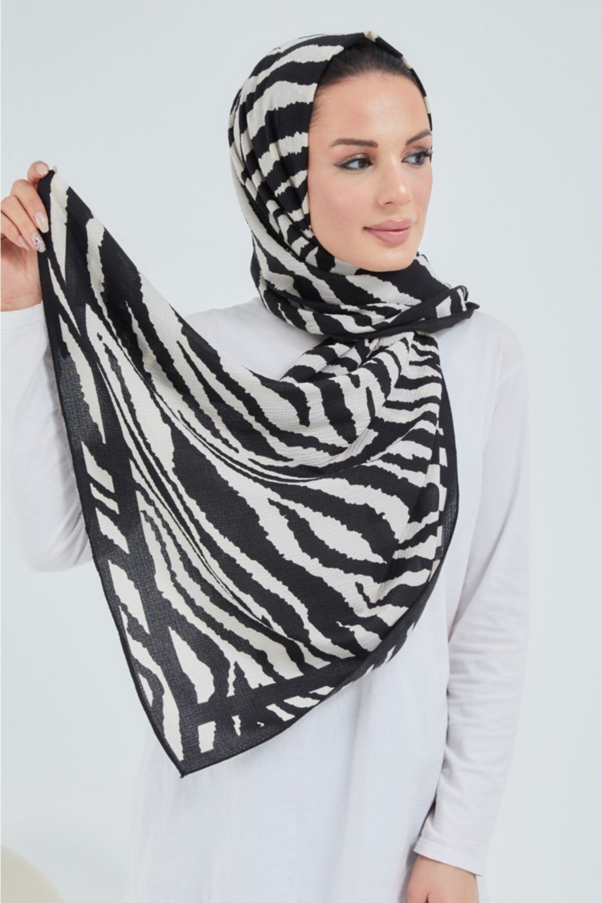 çiğdem eşarp-Ları Printed Patterned Mio Jazz Shawl Zebra Pattern 4