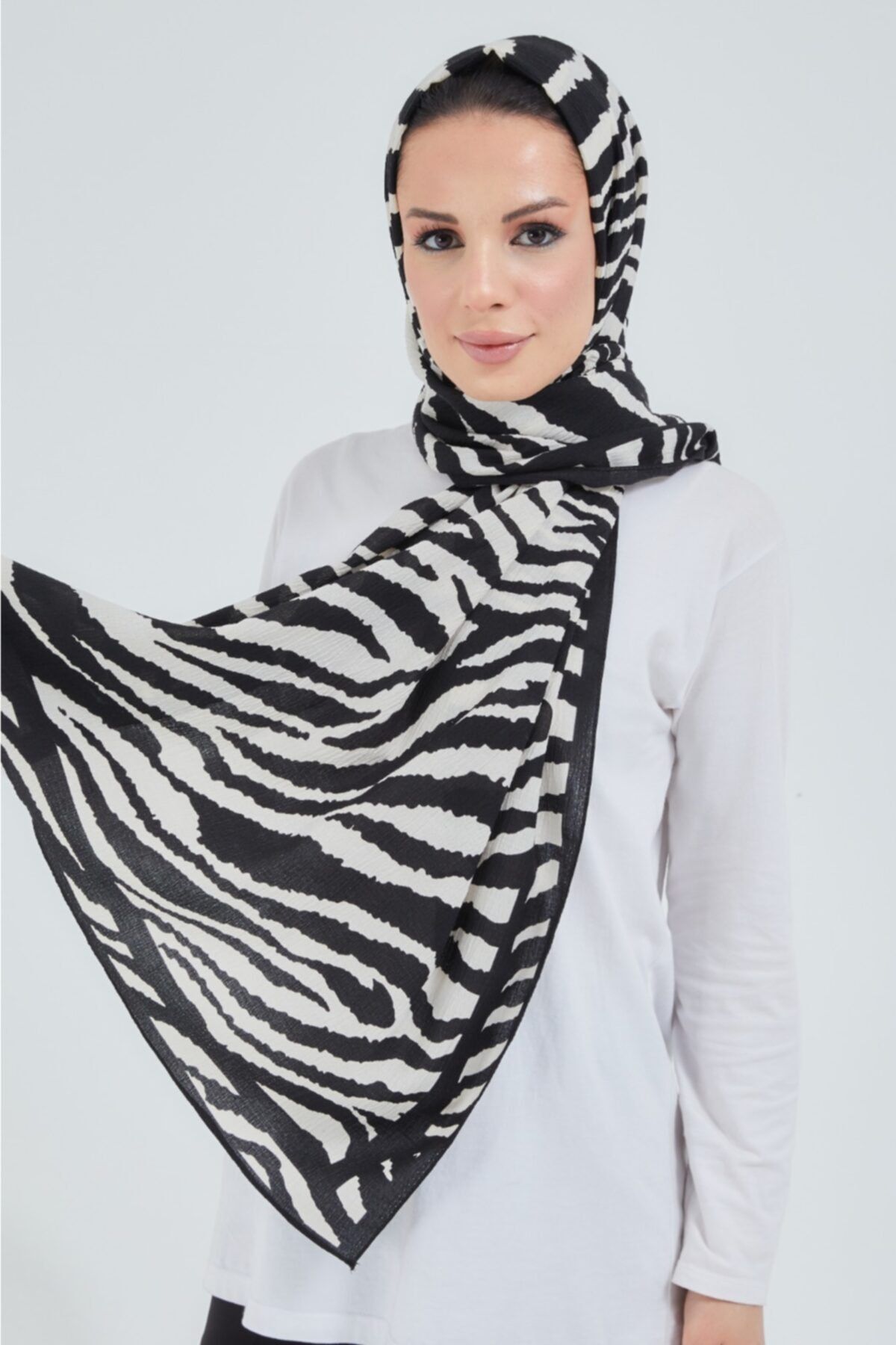 çiğdem eşarp-Ları Printed Patterned Mio Jazz Shawl Zebra Pattern 5