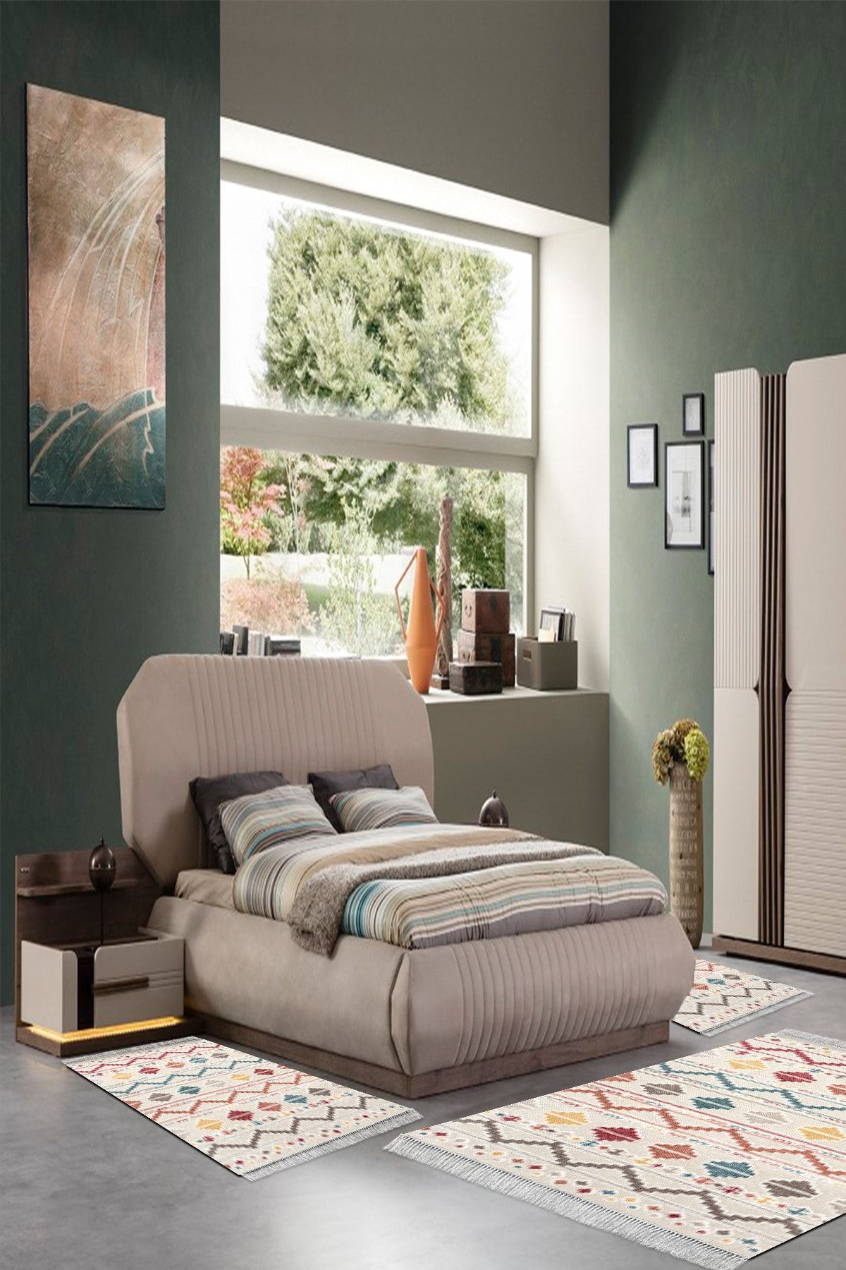 Alanur Home Set De Dormitor Din 3 Piese Cu Bază Anti-alunecare Lavabilă Eko Trend Djt F5001 Culoare Nordică - One Size