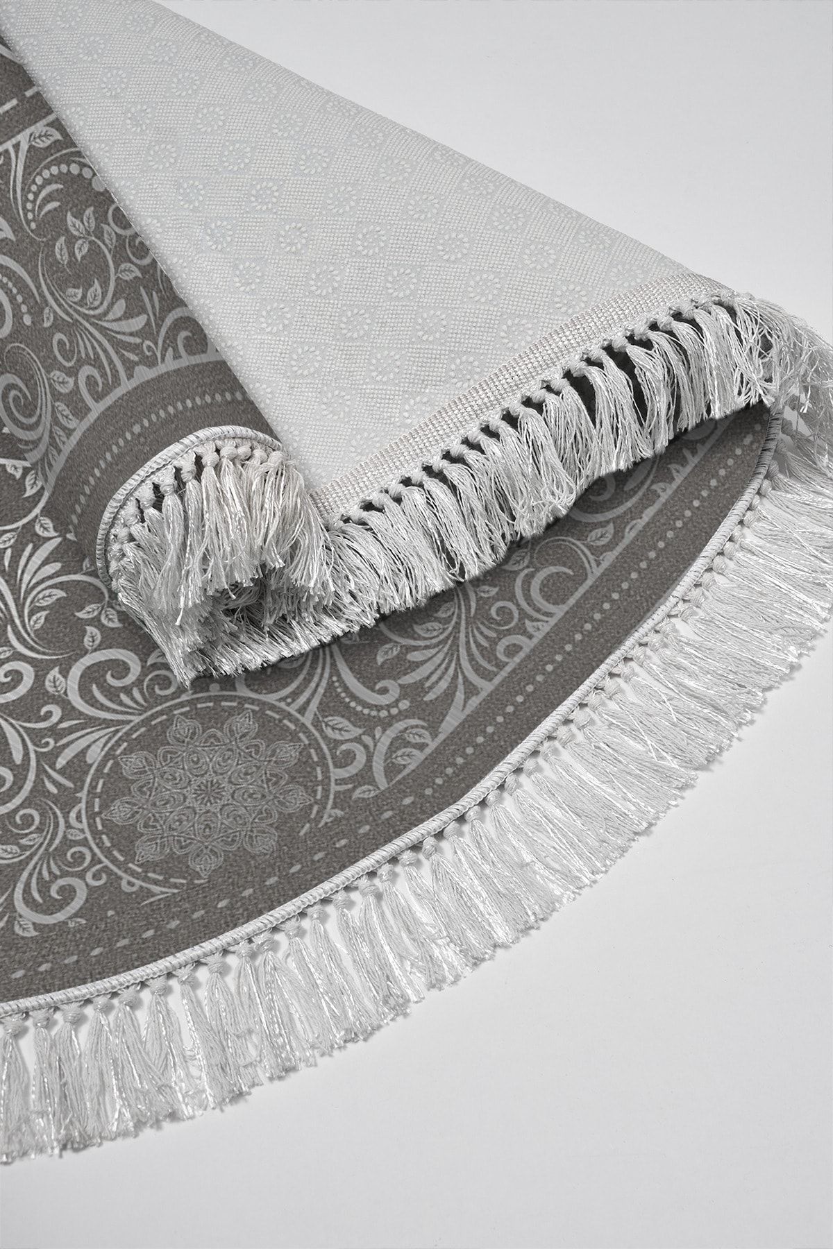 Alanur Home-Eko Trend Djt 2 Piece Washable Base Oval Bathroom Mat 1448 Ottoman Silver (60 X 100 - 50 X 60) 4
