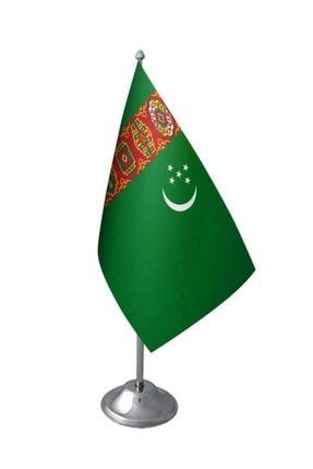 Masa Üstü Türkmenistan Bayrağı Krom Direk Masa Bayrak Seti 9789567744337