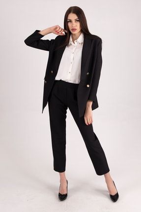 Siyah Blazer Ceket Pantolon Ikili Kadın Takım 0106305