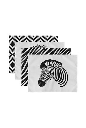 4'lü Siyah Beyaz Zebra Motif Home Sweet Tasarımlı Amerikan Servis Seti Servis4lu-Set37