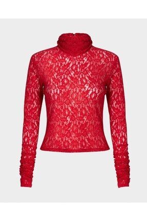 Boğazlı Kırmızı Dantel Bluz 2021163S
