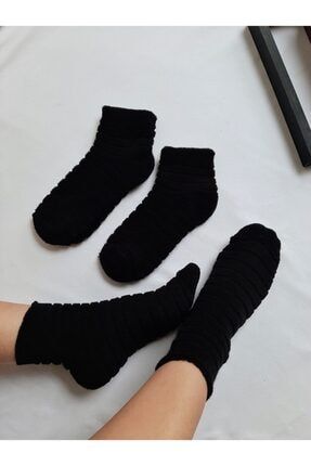 Kadın Penye Havlu Çorap 3 Çift Siyah DEA-Socks