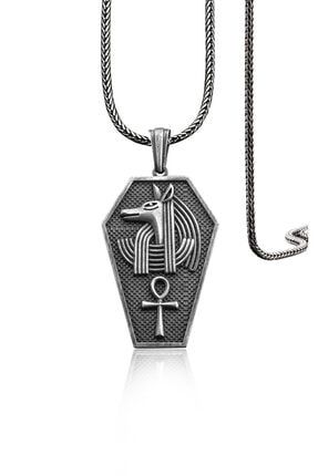 925 Ayar Gümüş Anubis Hiyeroglif Mısırlı Tabut Kolye BSS-KALIP-NECKLACE-133
