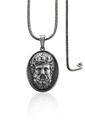 925 Ayar Gümüş Oval Zeus Yunan Tanrısı Kolye BSS-KALIP-NECKLACE-011