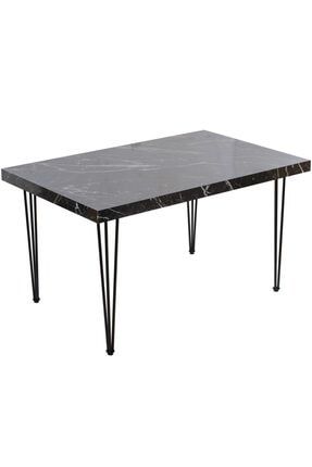 Metal Ayaklı Mutfak Masası Tek Mermer Siyah 80 Cm X 120 Cm 732471722616