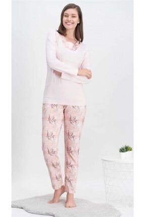Kadın Pembe Leaf Pink Pijama Takımı AR-422-S