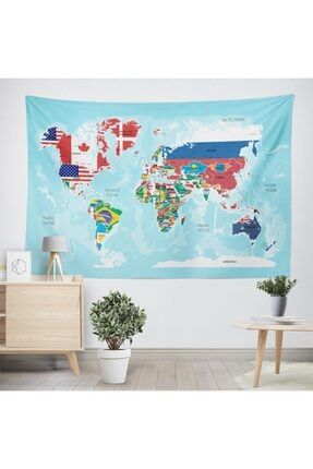 Bayraklı Dünya Haritası Duvar Örtüsü bayrakli-harita