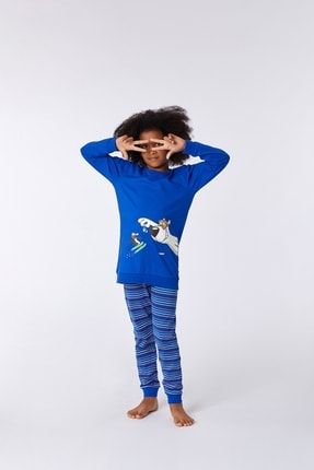 2-8 Yaş Kız Çocuk Pijama-pop - 852-kutup Ayısı Temalı Indigo Mavi 212-1-POP-S-0208-UNI