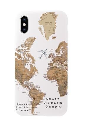 Iphone Xs Dünya Harita Desenli Premium Silikonlu Telefon Kılıfı MCIPLDNYHRT113