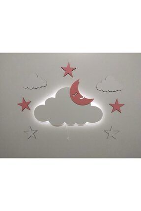 Işıklı Bulut Ahşap Gece Lambası Ledli Dekoratif Aydınlatma Çocuk Odası fbrkahsp0479