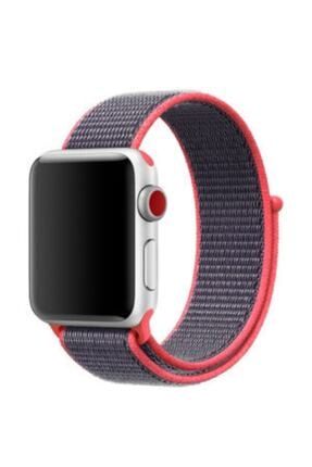 Apple Watch 2 3 4 5 6 Uyumlu 42-44 Mm (RED BLACK) Renk Spor Loop Ayaranabilr Cırtlı Kordon RED BLACK 4244MM CIRT