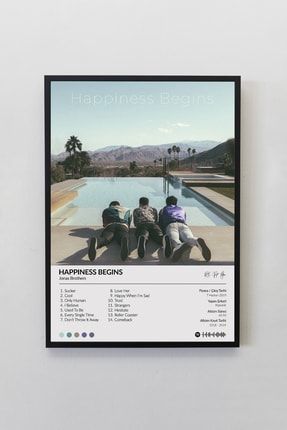 Jonas Brothers Happiness Begins Albümü Siyah Çerçeveli Spotify Barkodlu Poster Tablo JBHB00001