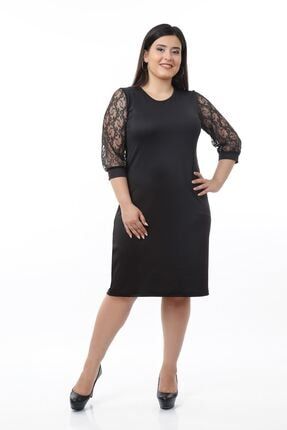 Kadın Siyah Dantelli Kol Elbise 10B-0676