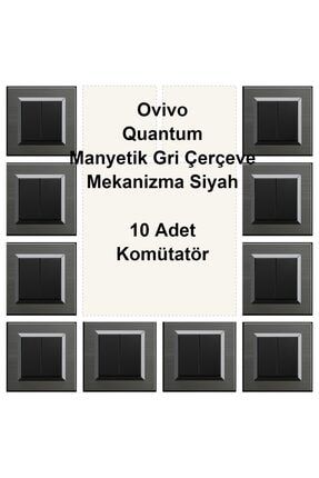Ovivo Quantum Manyetik Gri Çerçeve Mekanizma Siyah 10 Adet Komütatör OVQMG001X10+OVS002X10
