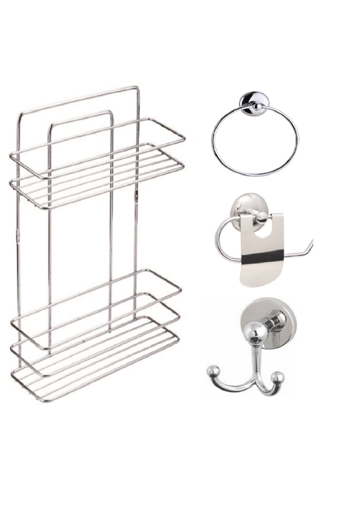 Sas Haus Set Accesorii Baie 4 Piese Crom, Suport Plat De Dus Inoxidabil Suport Sampon Cromat Tsh-02 - One Size