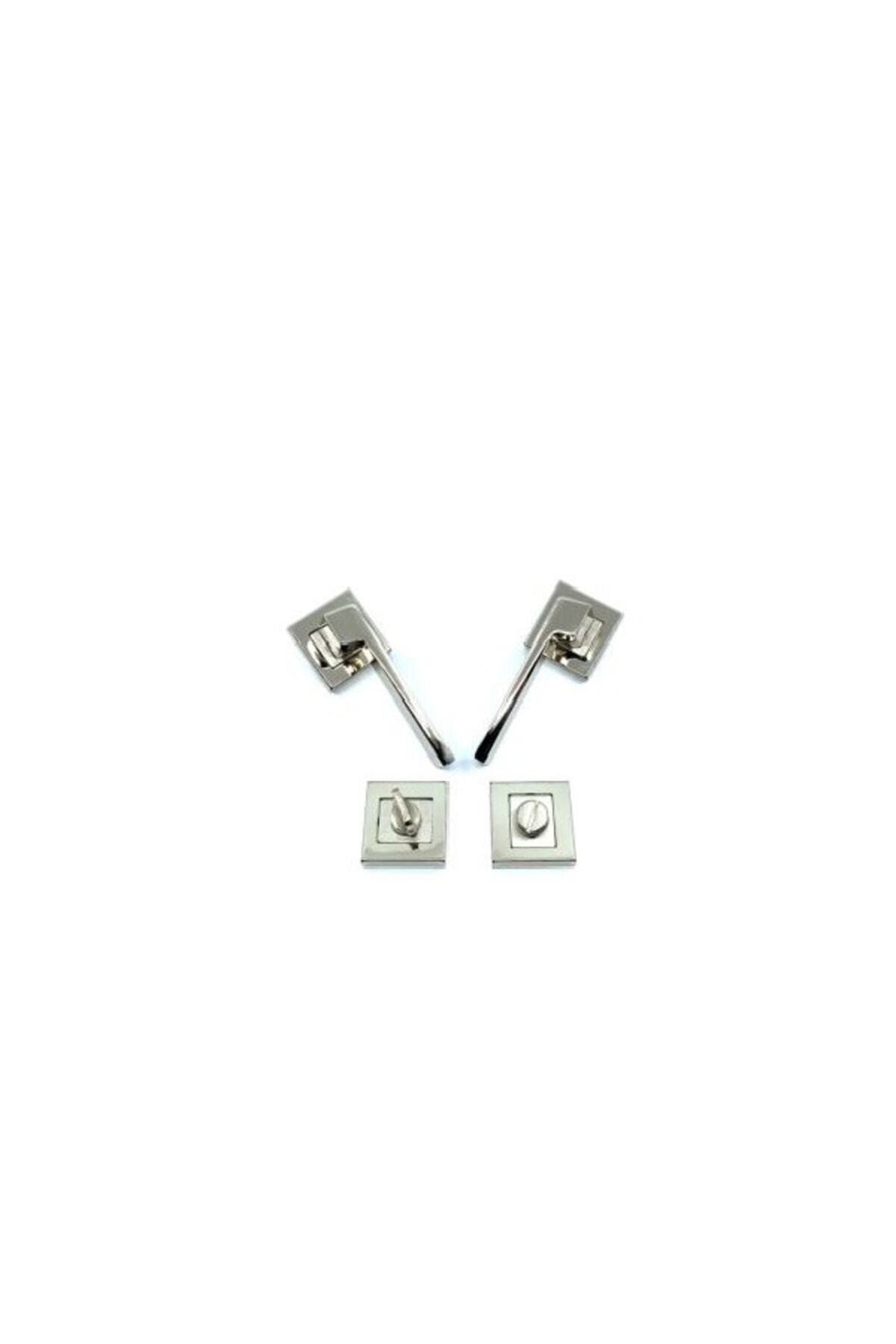 Sofuoğlu-Anka Square Rosette Nickel Satin Bathroom WC Door Handle 1 Set 3