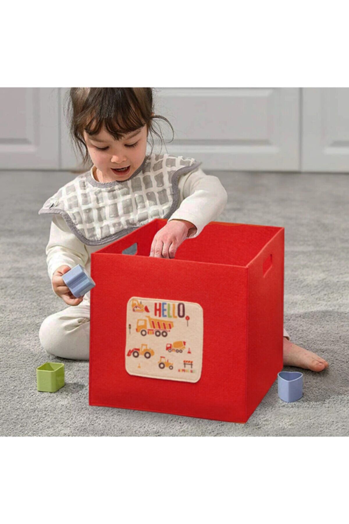 HOMİNG Çok Amaçlı Keçe Organizer Çocuk Odası Oyuncak Sepeti -nar Çiçeği Rengi // 30x30x30