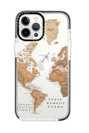 Iphone 12 Pro Casetify Dünya Harita Desenli Anti Shock Premium Silikonlu Siyah Kenar Detaylı Telefon dunyaharitacstfy12pro