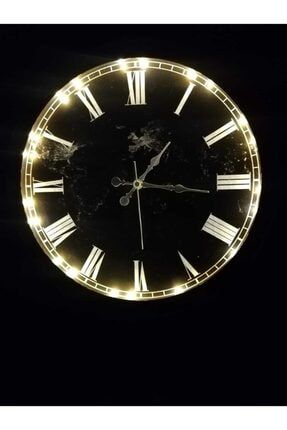 Ledli Işıklı Altın Varaklı Krom Çerçeveli Salon Ofis Duvar Saati Gece Lambası 35 Cm vvbgh8855544111