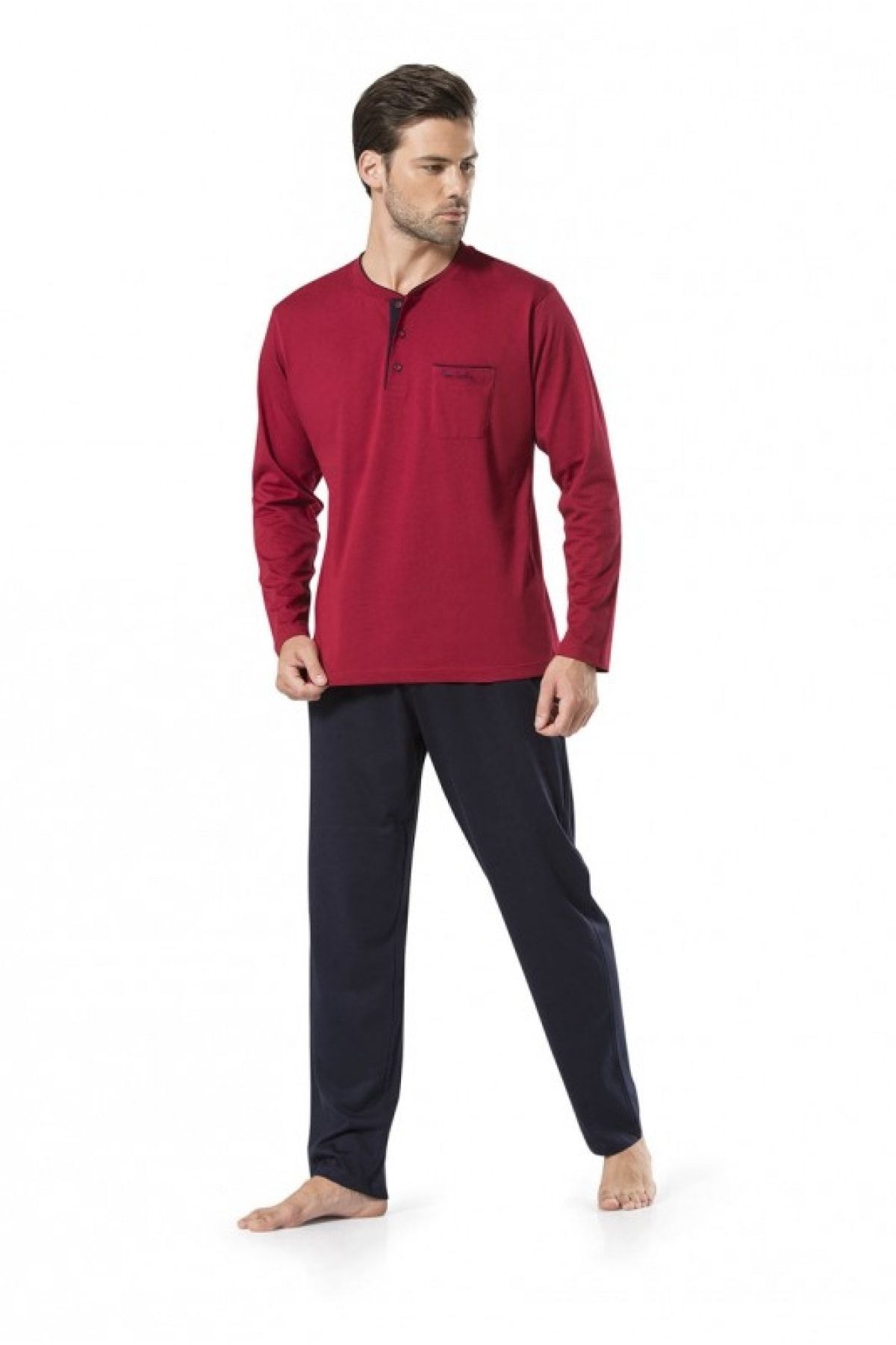 ست پیژامه قرمز مردانه لباس خواب و روپوش کلارت 5 تیکه 5580 Pierre Cardin