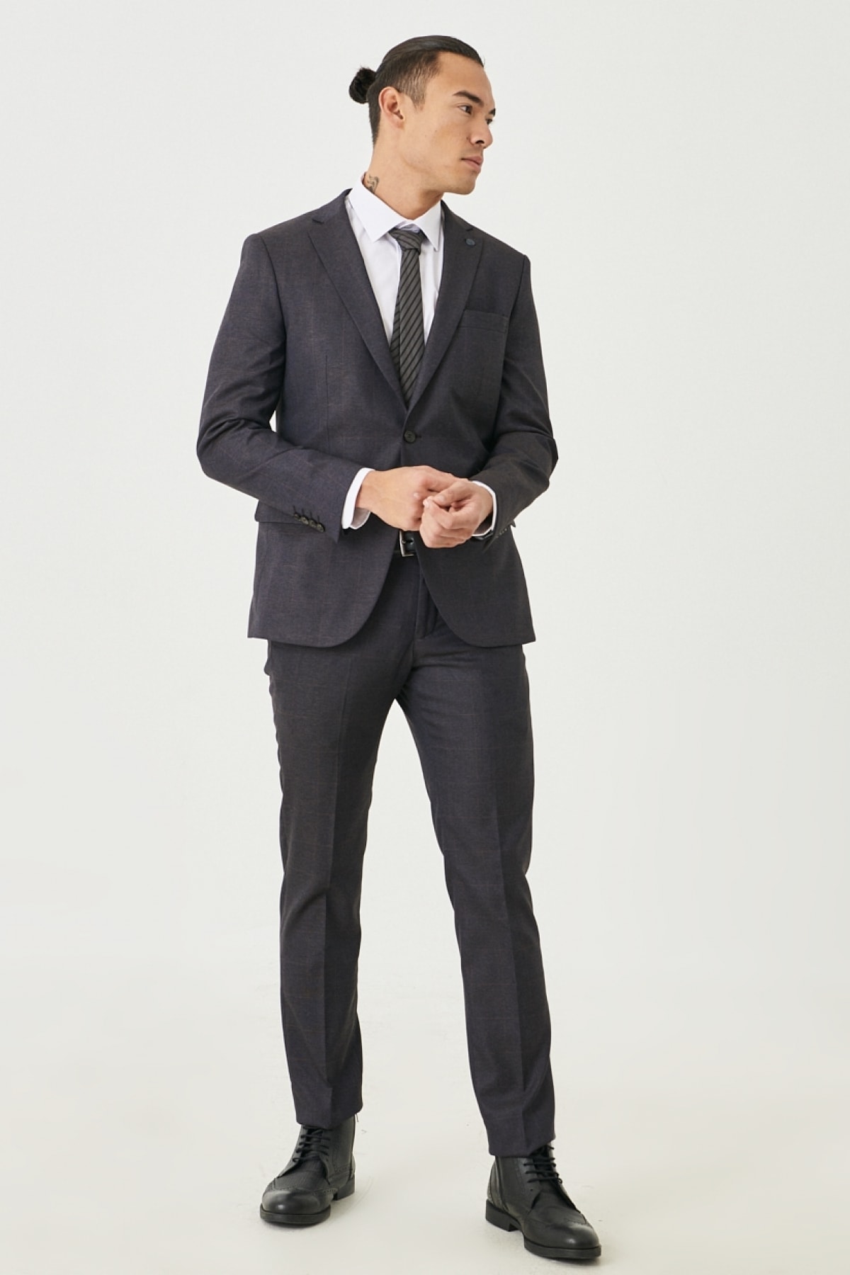 آلتین ییدلیز کلاسیکس کت و شلوار چهارخانه باریک قهوه‌ای مردانه