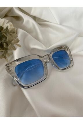Mia Kalın Çerçeveli Tasarım Gözlük Şeffaf Çerçeve Mavi Cam Mia Model