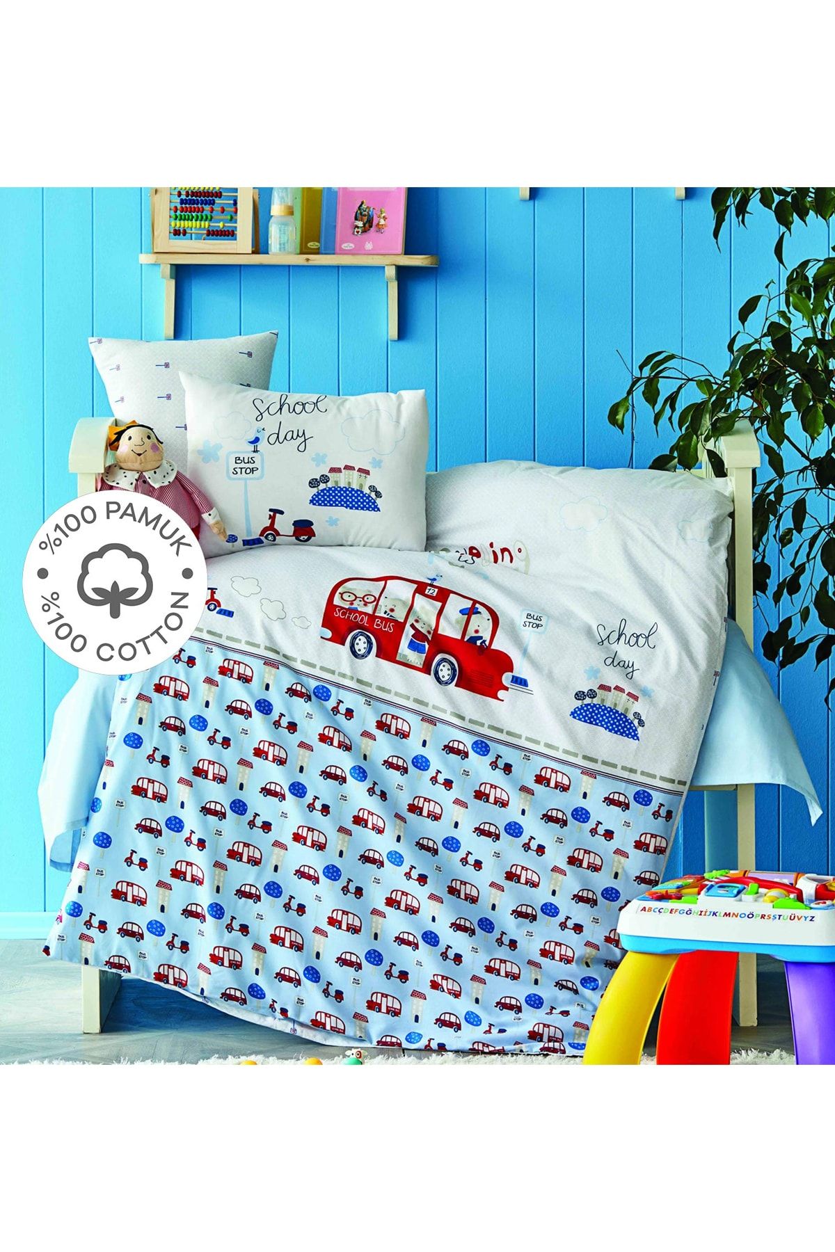 Karaca Home School Bus Mavi Cotton %100 Pamuk Bebek Nevresim Takımı Fiyatı,  Yorumları - TRENDYOL