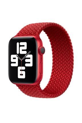 Apple Watch Solo Döngü Örgülü 38-40mm (L) Kırmızı Hasır Kordon 2,3,4,5,6 Uyumlu 38-40mm L beden kırmızı