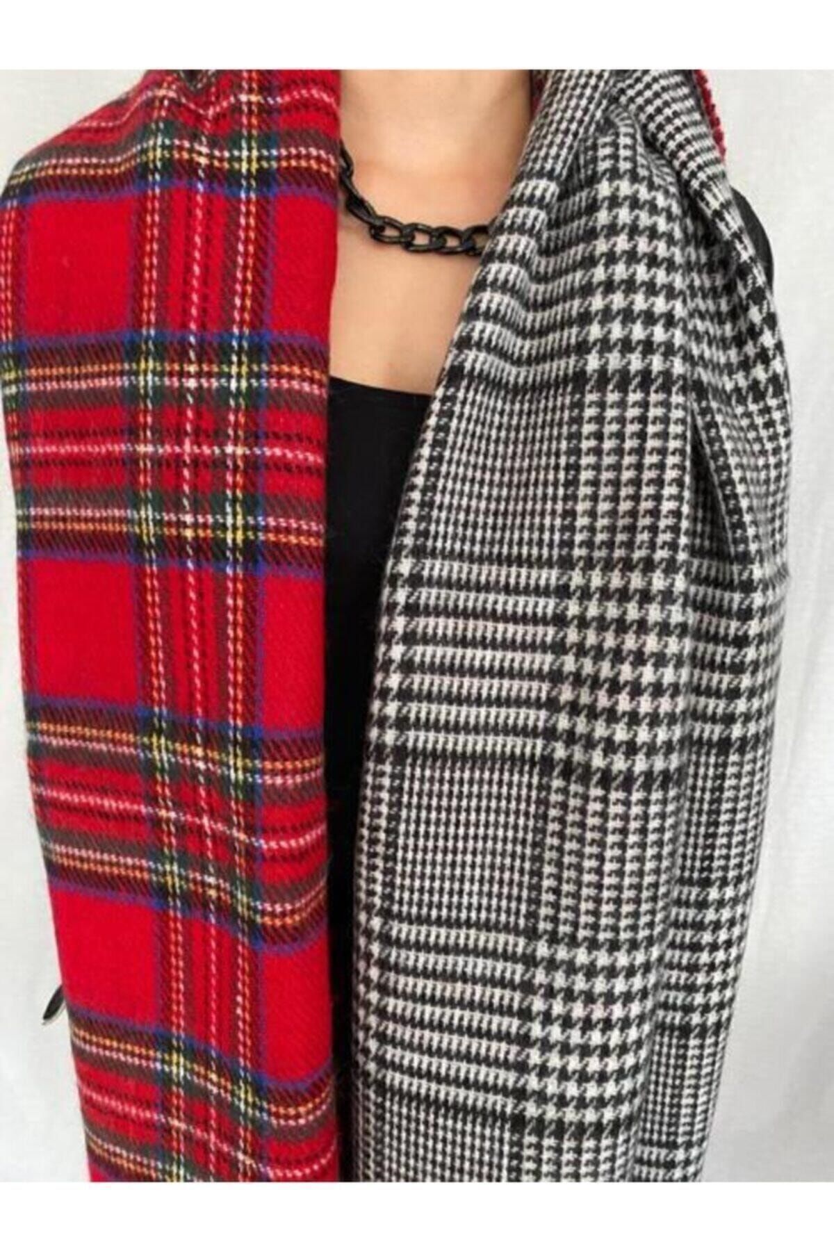 Gray and red plaid scarf deals