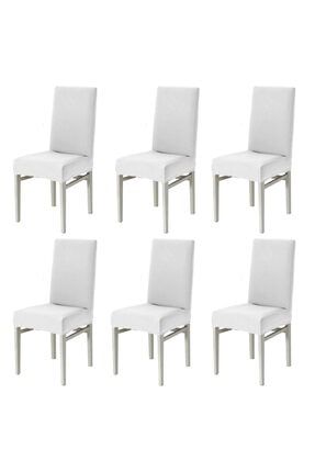 Beyaz Sandalye Kılıfı Yıkanabilir Likralı Esnek Lastikli Sandalye Örtü 6 Adet dop7782119igo
