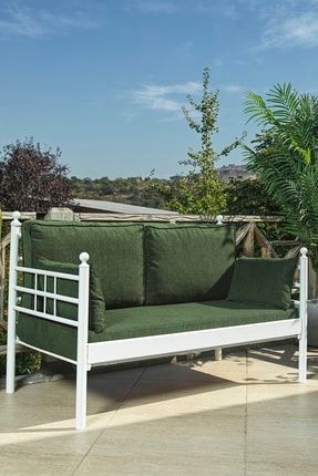 Manyas Dk Metal Sofa Sedir 70x140 İkili Koltuk Beyaz-Yeşil Mnys2kB