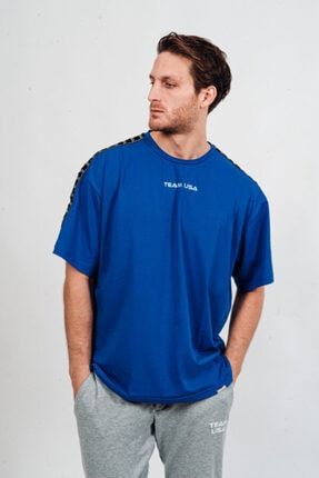 Usa Comfy Oversize Strip T-shirt -blue USASTRİPM1