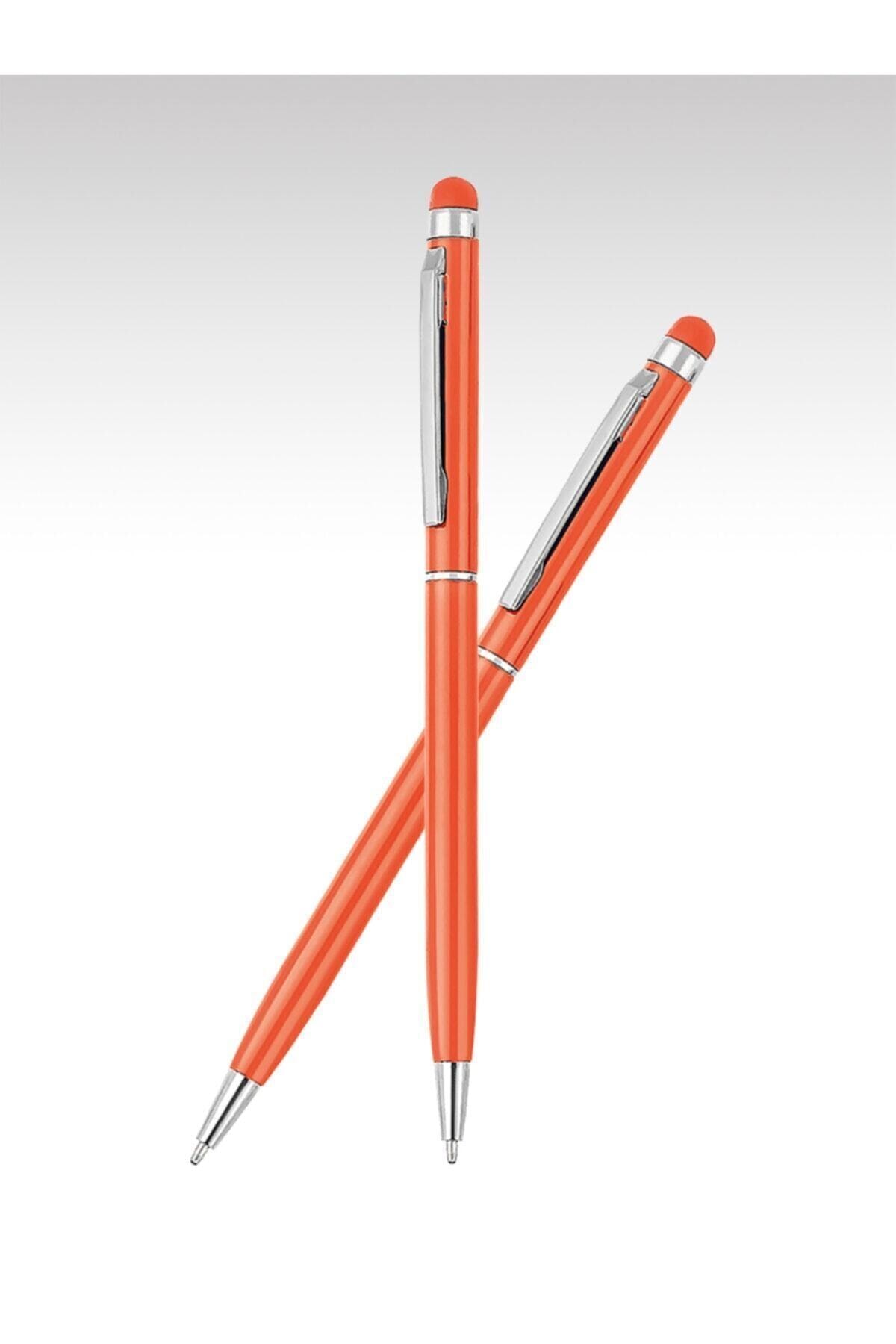 Tablet/phone Compatible Blue Ballpoint Pen with Touch Tip - Orange