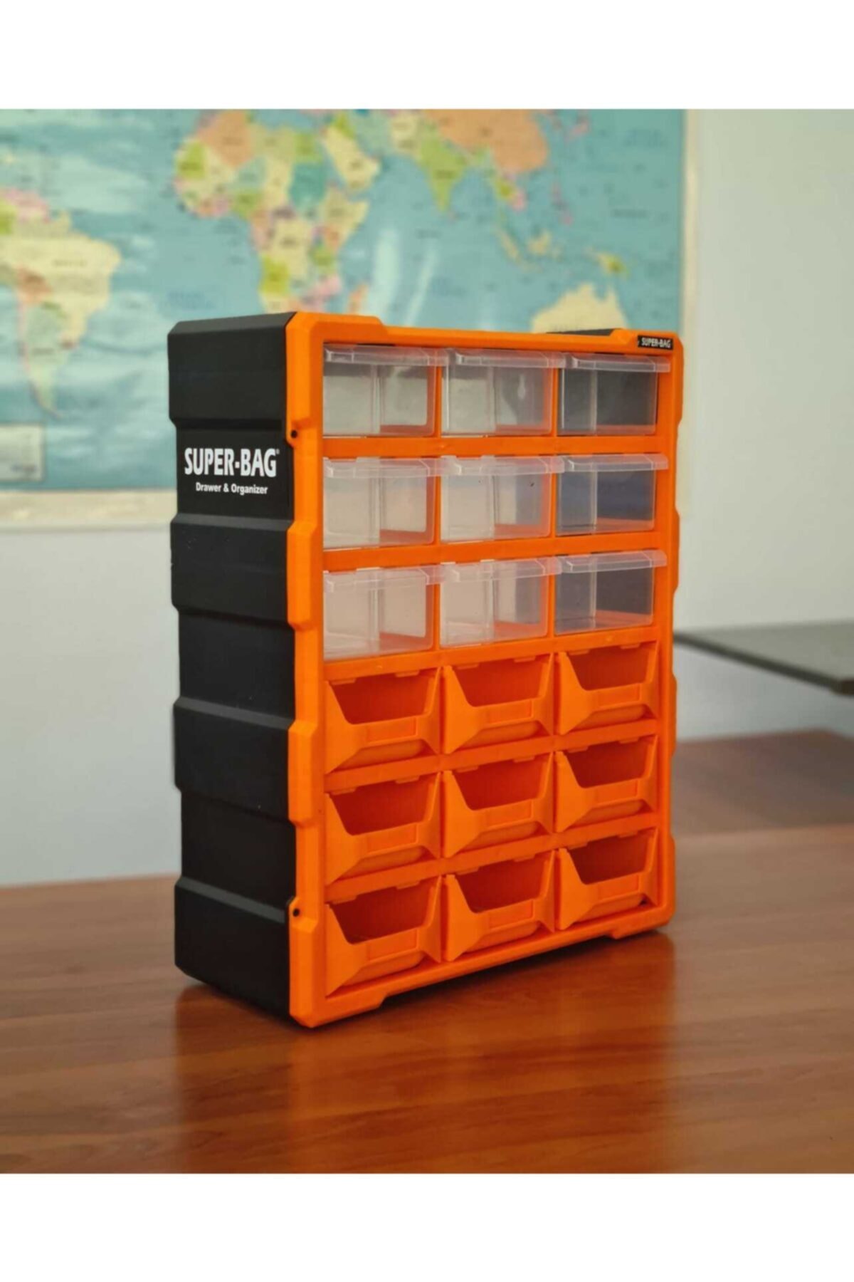 Süper Bag Monoblok Avadanlık Ve Çekmece 18 Gözlü Seti Hobby Organizer Düzenleyici 9 Çekmece 9 Avadanlık Turunc